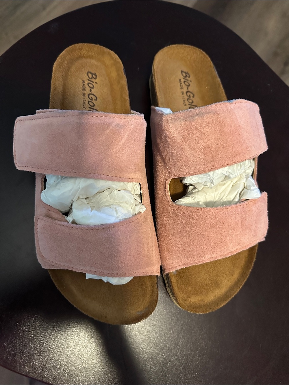 Bio-Goose Pink Suede Double-Strap Slide Sandals